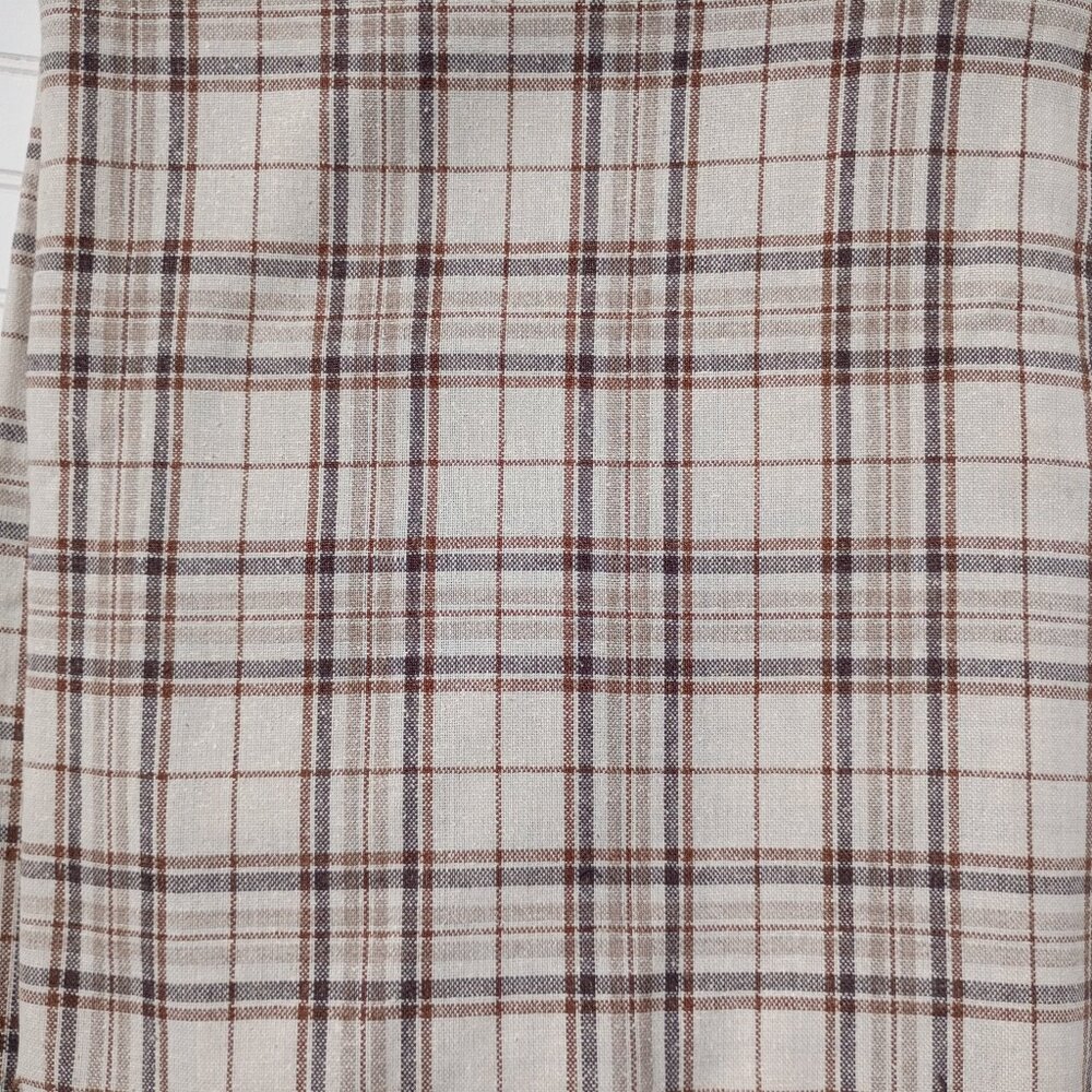 5.5 Yds MCM Mid Century Modern Plaid Linen Fabric Brown Tan Neutral Upholstery